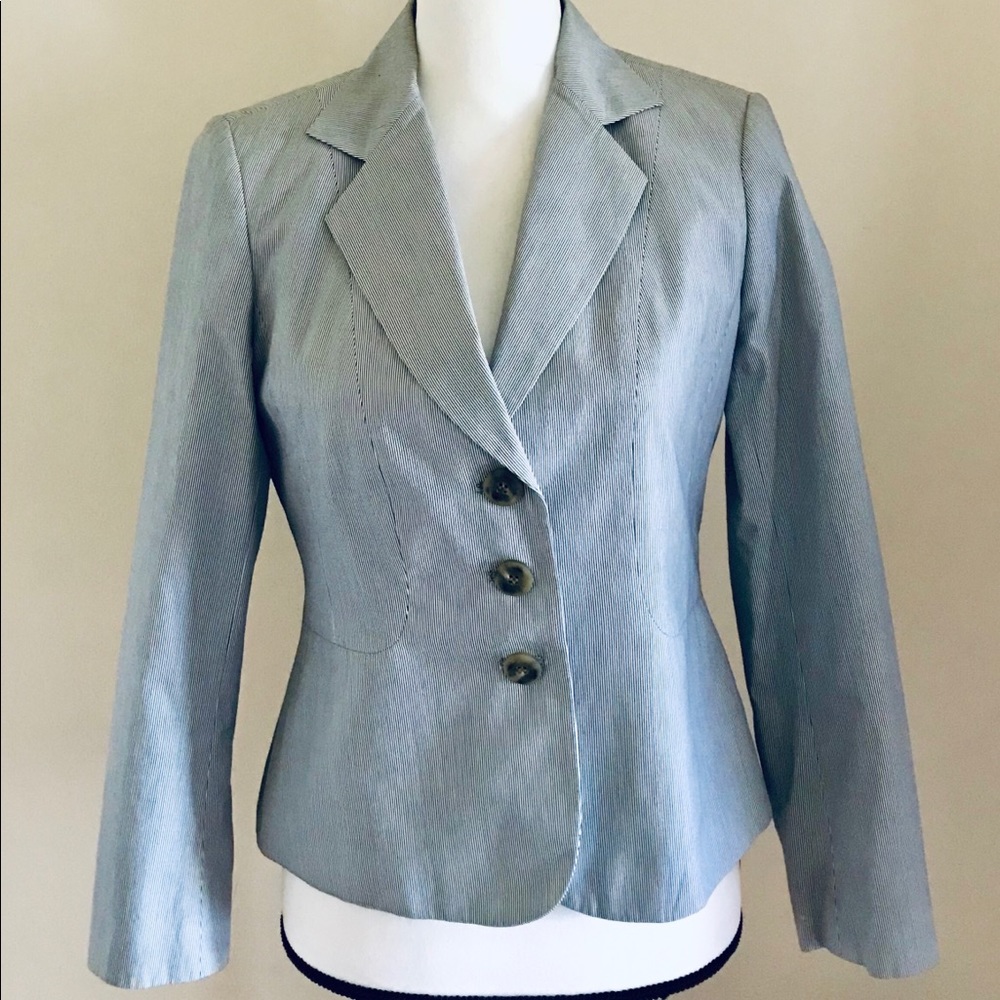 Talbots Petites Gray & White Striped Blazer